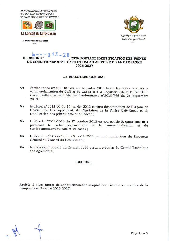 784716780 4632011743789169 4165304304712756735 n - Filière Café-cacao: 68 usines de conditionnement identifiées pour la campagne de commercialisation 2026-2027